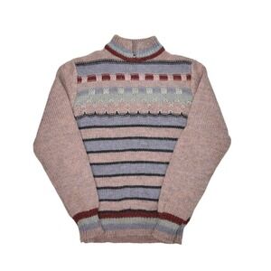 Jason Maxwell Sweater Womens Large Wool Blend Striped Mock Neck Raglan Pullover